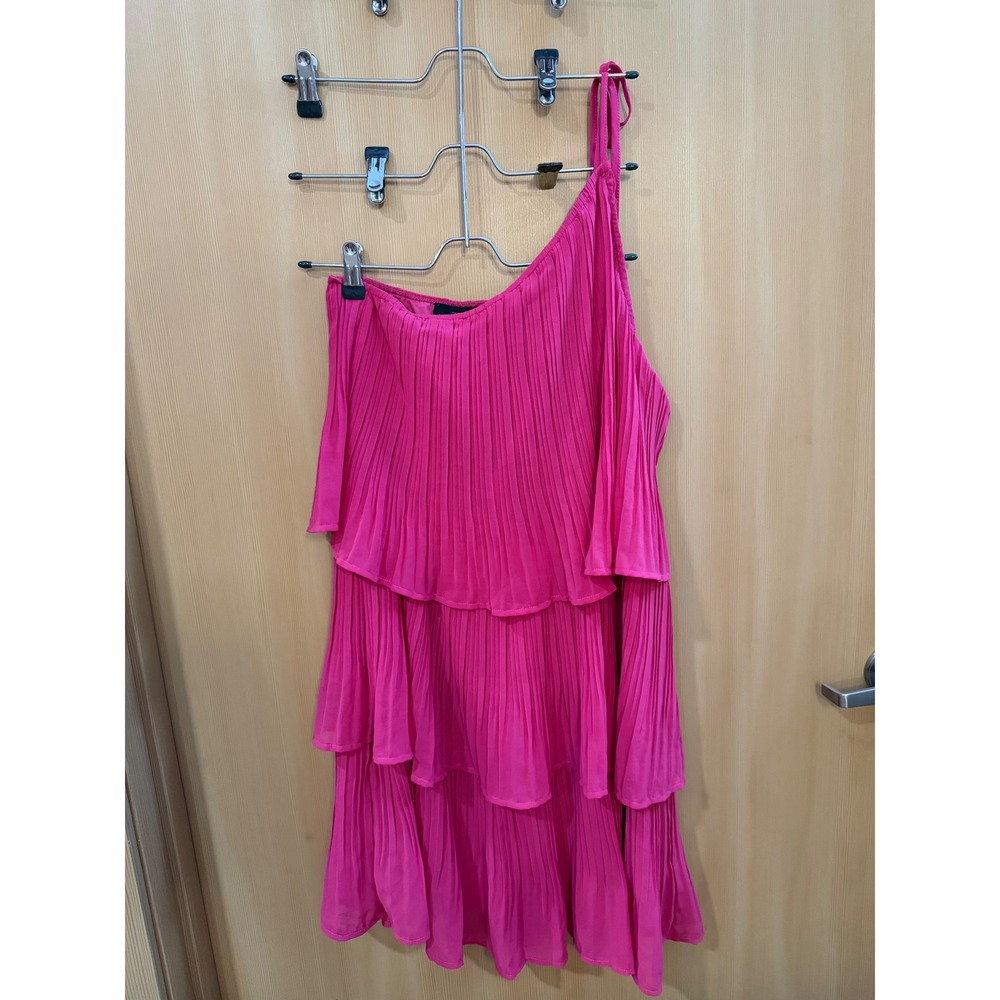 Hot Pink Pleated Tiered Midi Skirt Ruffle Layered Accordion Bright Fuchsia